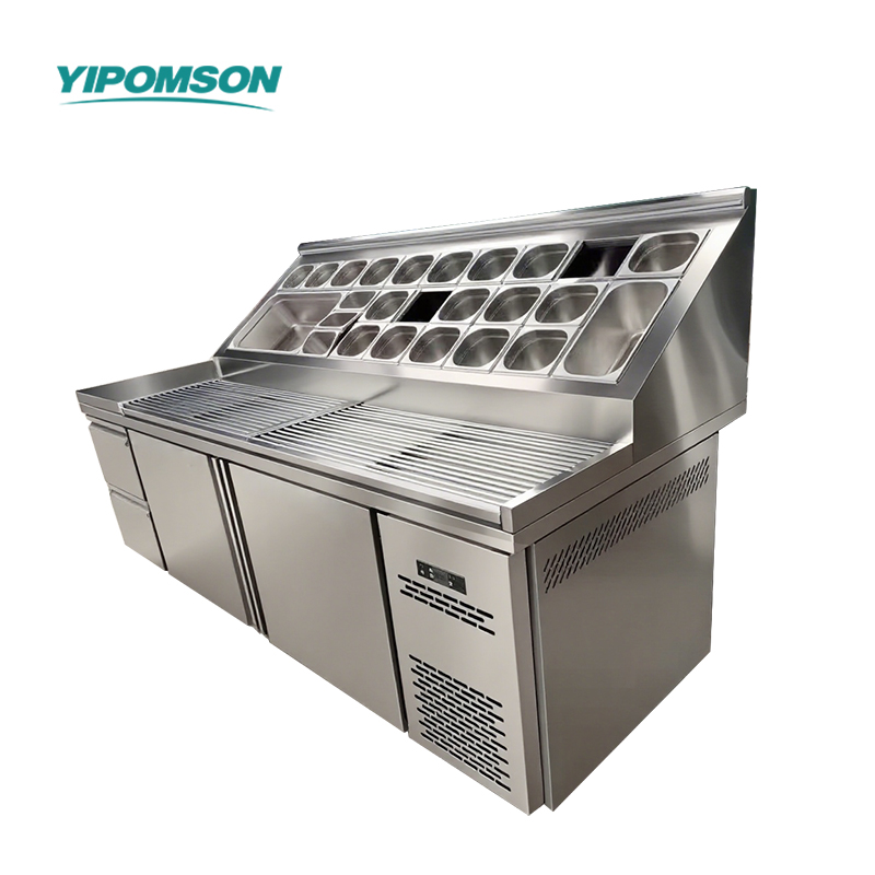 Double Compressors Commercial Refrigeration Equipment Pizza Prep Fridge Two Doors Under Counter Sandwich 92 Pizza Prep Table