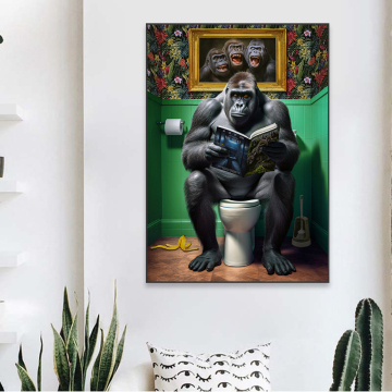 Moderno divertenti divertenti da bagno gorilla arte murale - stampa in porcellana cristallina