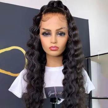 Wet And Wavy Human Hair Lace Frontal Wigs For Black Women ,Best Sale Deep Wave Lace Front Wig In Stock