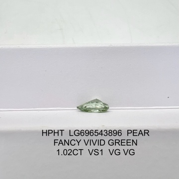 เพชร Lab สีเขียวสดใส 1.02CT PEAR VS1 HPHT