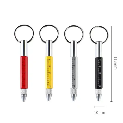 2021 New Tech Tool Pen Scale Ruler Ballpen Metal Keychain Pen with Stylus