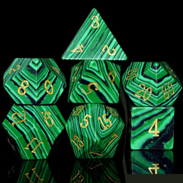 Malachite Gemstone DND Dice Set with Case, 7PCS Handmade Stone Dice Set for Dungeons and Dragons Tabletop Games