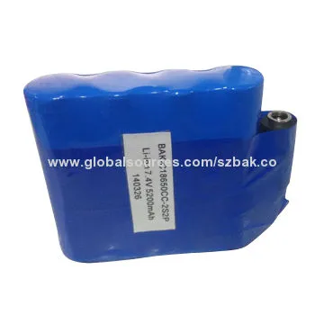 18650-2S2P, 7.4V, 5,200mAh LiFePO4 Battery for Power Supply, High-energy Density