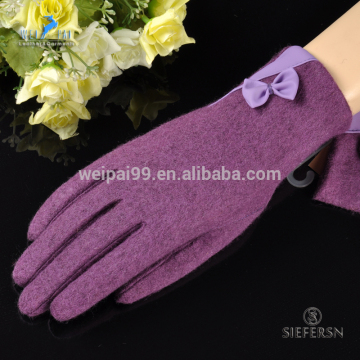 Simple style , leather butterfly decoration , women winter woolen gloves , kinitted wool , women accossories,
