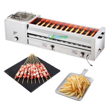 Stainless Steel Skewers Kebab Grill: Gas Barbecue Grill with Frying Machine