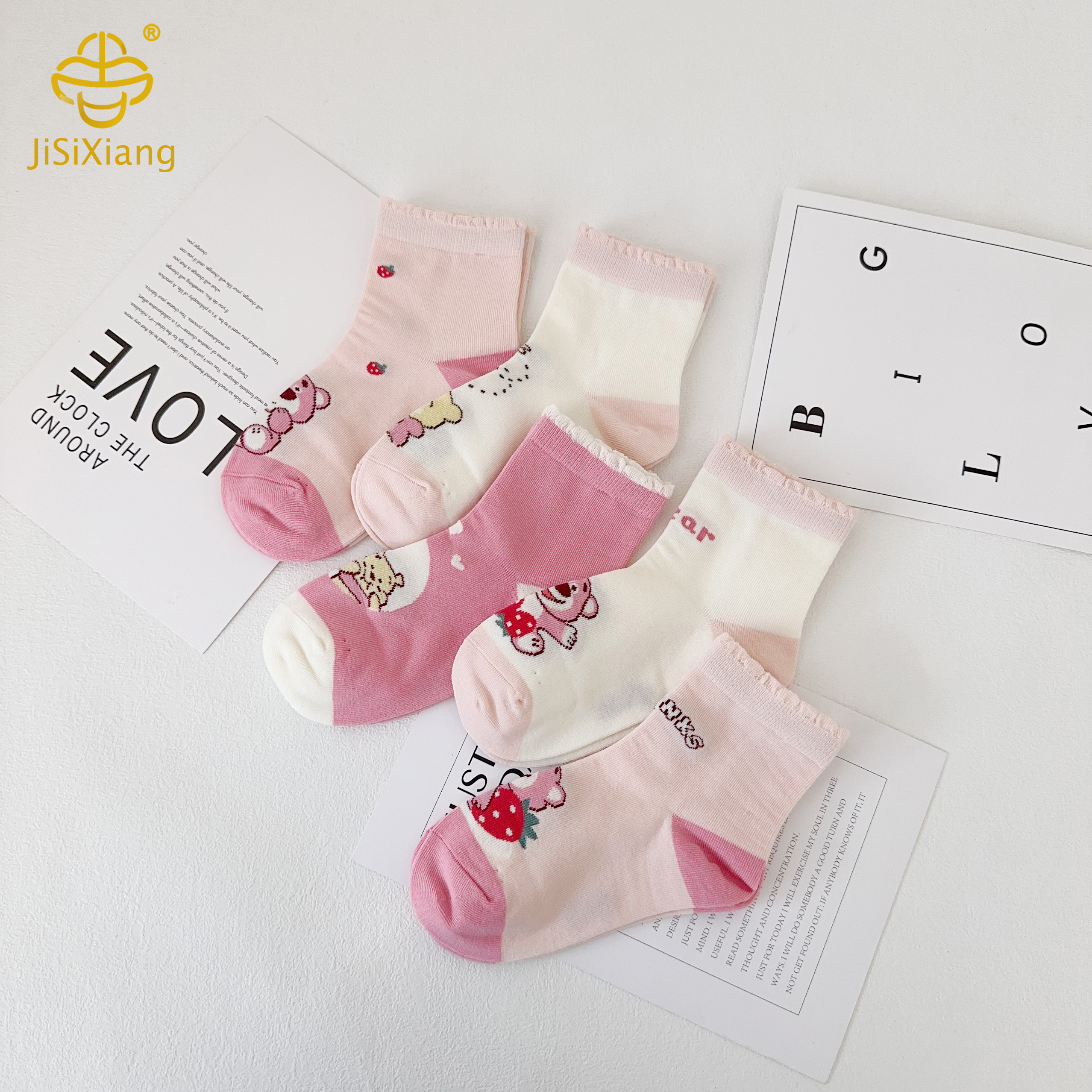 Korean cartoon strawberry bear short socks