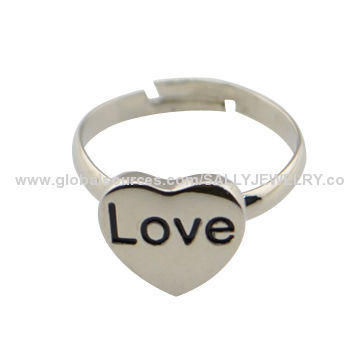 Fashion adjustable love heart rings, made of alloy, OEM sizes/colors are accepted