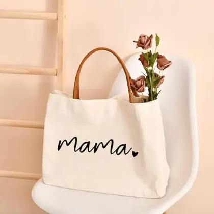 Canvas "Mama" Tote Bag Stylish Versatile Everyday Bag