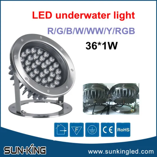 Jiangmen high quality 36Watts IP68 LED Swimming pool light 36W DMX512 led rgb underwater light