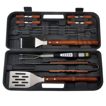 16-delige BBQ-gereedschapset met thermometer vork en plastic kast