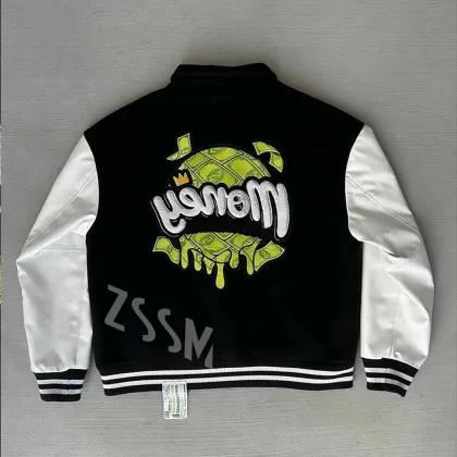 Custom Embroidery Genuine Leather Varsity Jacket with Chenille Sleeves