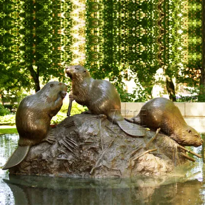 Outdoor lovely bronze brass statue metal beaver sculpture