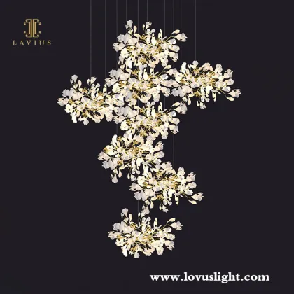 Modern light luxury osmanthus-shaped chandelier decorative ceiling chandelier hotel villa shopping mall multi-purpose