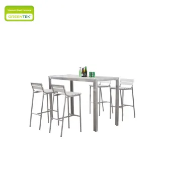 Plastic Wood Slatted Bar Table And Chair Set