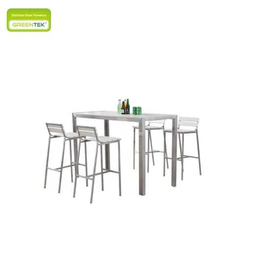Plastic Wood Slatted Bar Table And Chair Set