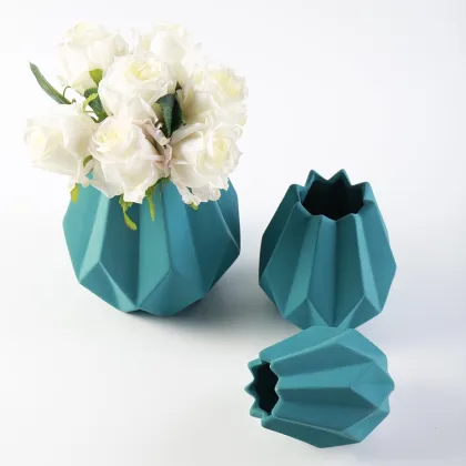 Nordic Geometry Modern Plant Vase - Matte Blue Morandi Ceramic Flower Vase