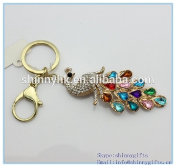 Shinny Gifts promotion gift metal peacock key chain with rhinestone SI-SCK20140023
