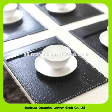 Black Crocodile Leather 4 Coaster Set Reversible Plain Woven Pattern Coaster 16018