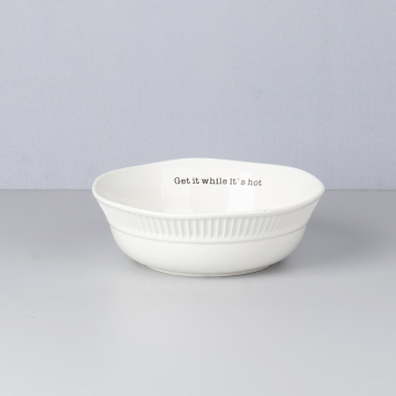 Modern Simple White Embossed Ceramic Salad Bowl for Restaurant