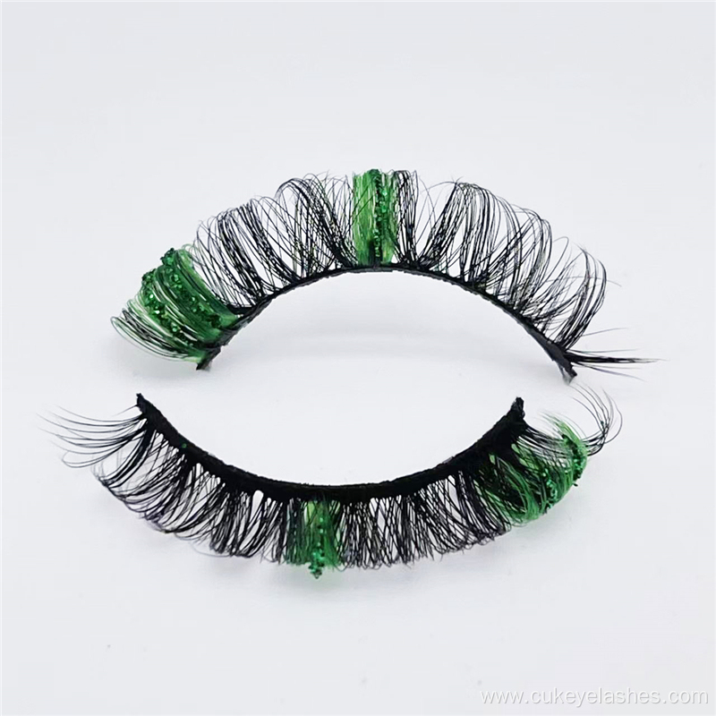 green glittler russian lashes strips color russian eyelashes