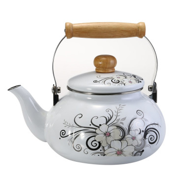2.5L Good Quality Customized Design Enamelware Kitchen Use Enamel Kettle with Wooden Handle
