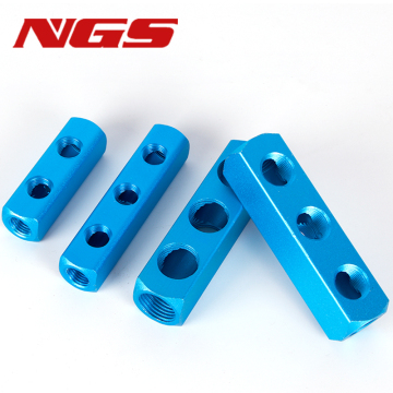 2~20 Holes 1/4\" Female Thread Pneumatic Multi-pipe Aluminum Base Air Exhaust Gas Row Strip Blue