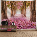 Sakura Road Tapestry Grote boompaal Kersenbloesems Muur Opknoping Natuur Stijl Bloem 3D Print Romantisch tapijt voor woonkamer Worden