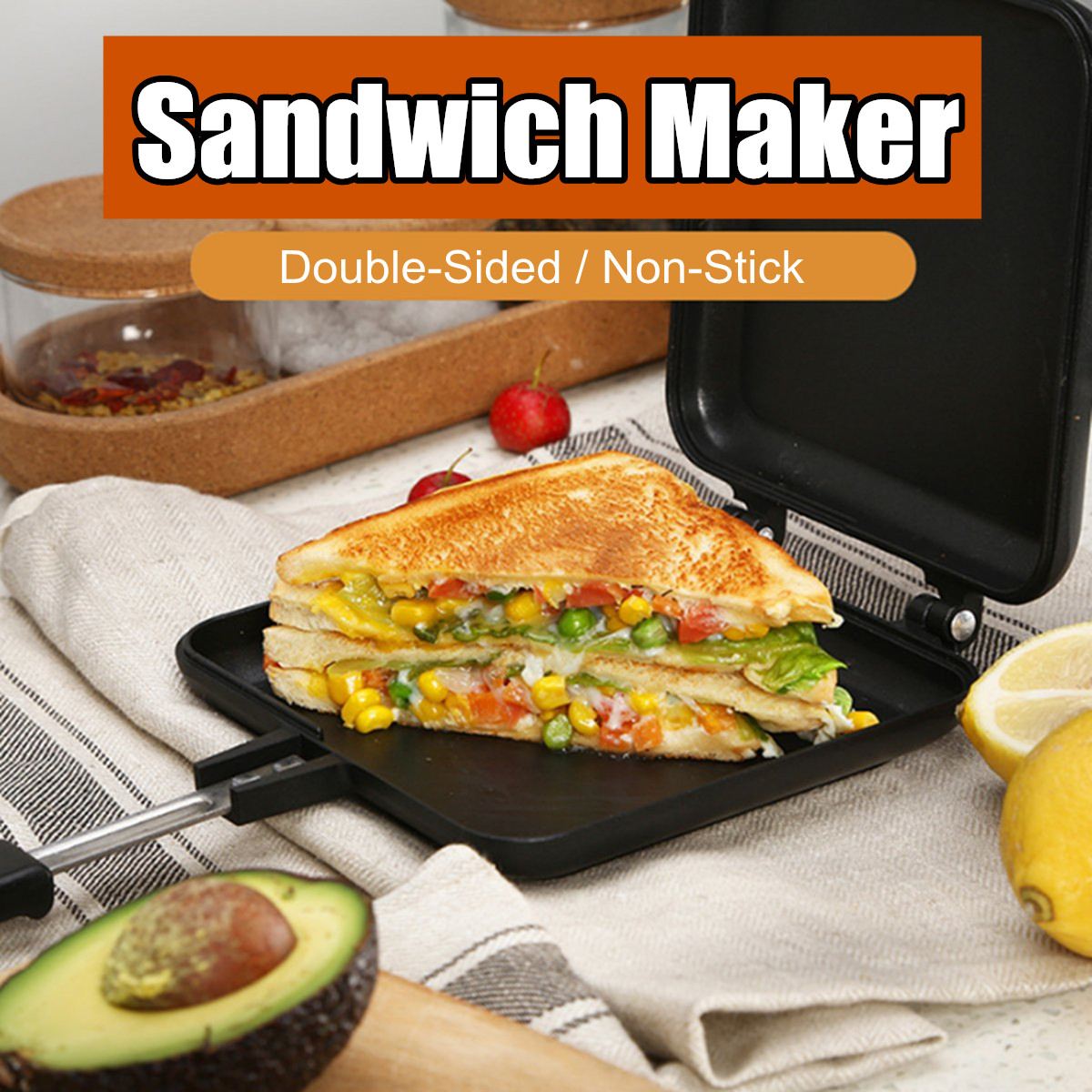 Double-Side Non-Stick Sandwich Maker Bread Toast Breakfast Machine Waffle Pancake Baking Barbecue Oven Mold Grill Frying Pan