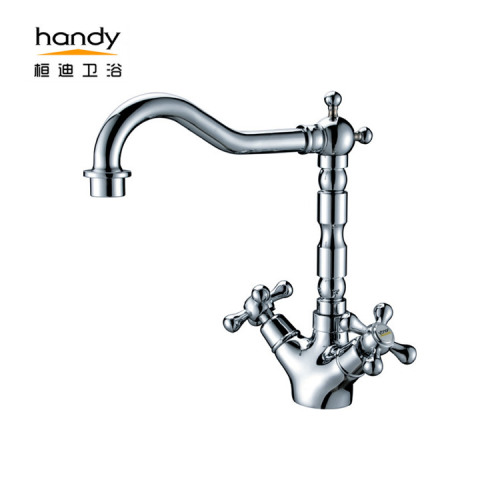 Kitchen Mixer Taps with Rotatable Outlet-pipe Antique Cross swivel Two-Handles Brass Kitchen Faucet Supplier