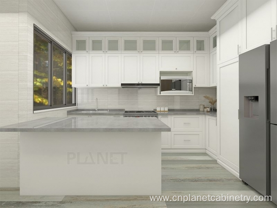 Luxury white shaker style solid wood kitchen cabinet