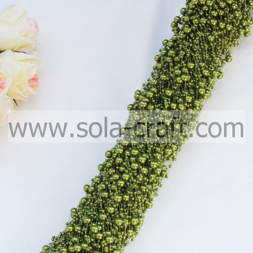 Light Green Grass Color Wire Pearl Beaded Garland With 3+8MM Beads