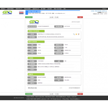 Srew Hooks-Costa Rica Muestra de datos de importación