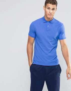 High Quality Hot Sale Custom Short Sleeve Ribbed Cuffs Men's 100% Cotton Breathable Pique 200g Blank Casual Blue Slim Polo Shirt
