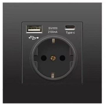 EU Standard Class 86 Black PC Panel German Electric Wall Socket 16A with Type C Fast Charging