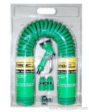 15m Garden Coil Hose With 4-pattern Trigger Nozzle 
