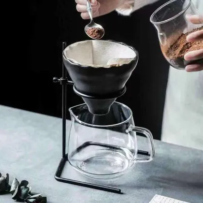 Metal Pour Over Coffee Filter Display Stand with Basket - Camping Tool Set