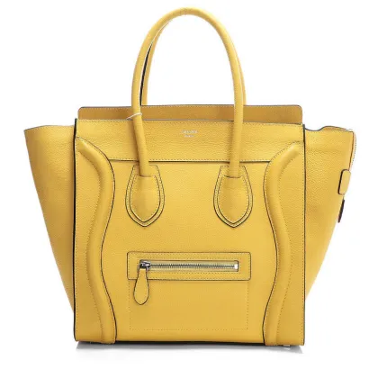 Women Mini Cute Electric - Yellow Original Leather Celine Luggage With Bronze Hardware