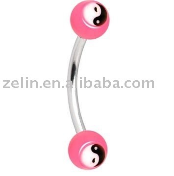 Pink Acrylic Yin Yang Logo Eyebrow Ring Body Piercing Jewelry