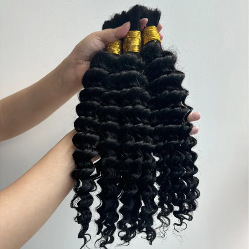 100% Human Hair Braiding Hair Bulk Bundles Hair For Braiding Deep Wave 100 grams per bundle