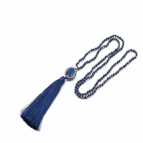 El último modelo 4mm azul abalorios de cristal accesorios de las mujeres ágata encanto collar de cadena