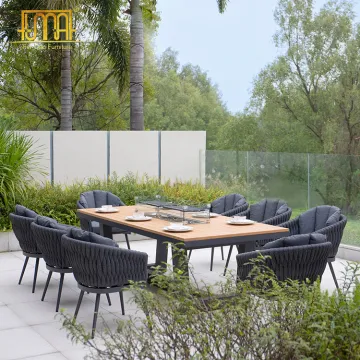 Wood and Aluminum Frame Rope Garden Dining Set - Outdoor Furniture