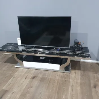 Jazz White Marble Top TV Unit with Stainless Steel Base