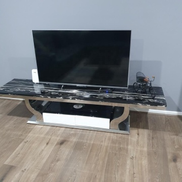 Jazz White Marble Top TV Unit with Stainless Steel Base