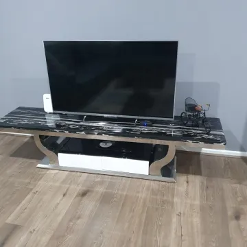Jazz White Marble Top TV Unit with Stainless Steel Base