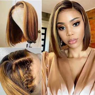 4X4 Highlight Bob Wig 150% Blonde Brazilian Straight Transparent Lace Closure Human Hair Wigs full lace wigs for black women