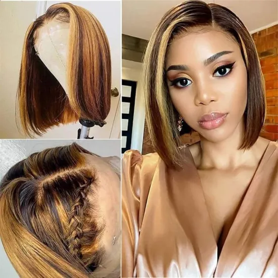 4X4 Highlight Bob Wig 150% Blonde Brazilian Straight Transparent Lace Closure Human Hair Wigs full lace wigs for black women