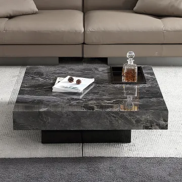 Square marble coffee table with steel base