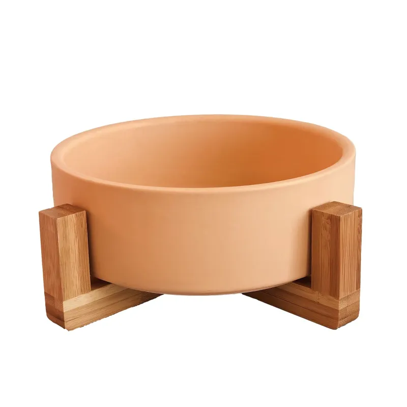 Ceramic Dog Bowl with Wooden Stand