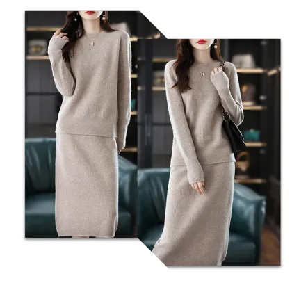 All wool knit skirt suit for women