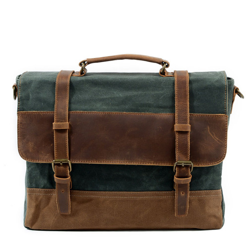 Vintage Leather Canvas Briefcases For Men Work Bag